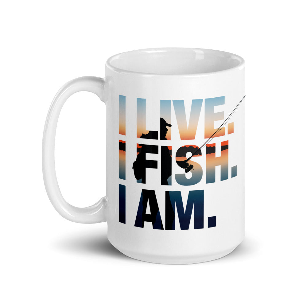 I Live. I Fish. I Am. Ceramic mug.
