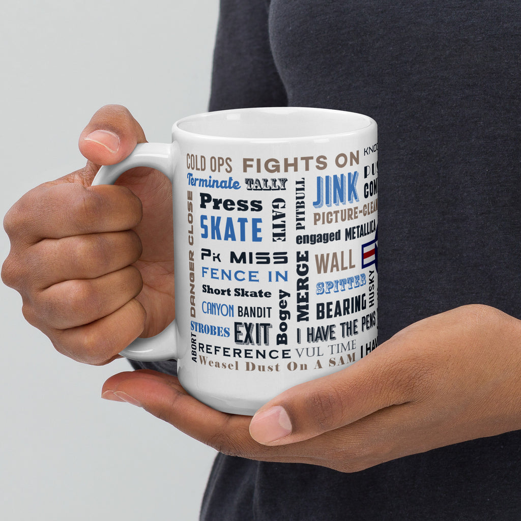 Say Again Mug With F-35 and Fighter Pilot Words.