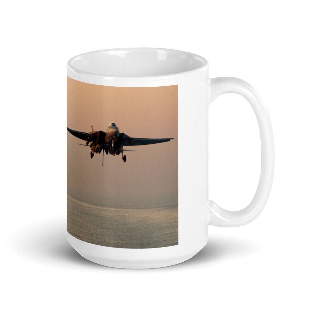F-14 Tomcat landing. White glossy mug